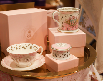 Pink collection of bone china items on a plate